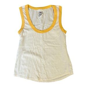 Camp Collection Tank Top Shirt Ivory Yellow Ringer Trim | Size XS